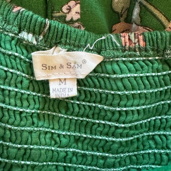 Women’s Sim and Sam green floral puff sleeve linen blend dress Medium - Picture 4 of 5